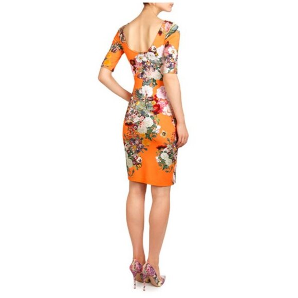 Mary Katrantzou Lobelia Dodo Bird/Koala Print Peach Plie Boat-Neck Jersey Dress - Picture 2 of 14